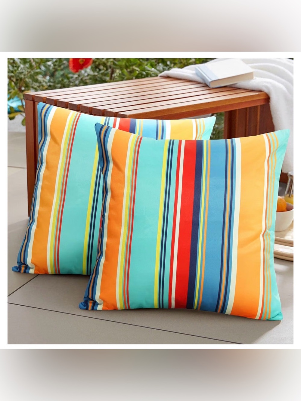 Pyonic Outdoor Pillow Covers 18 x 18 Multicolor Stripe Set of 2